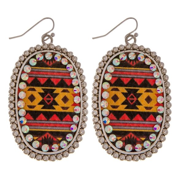 Jewelry - Oval Western Print Rhinestones Earrings - Style 2